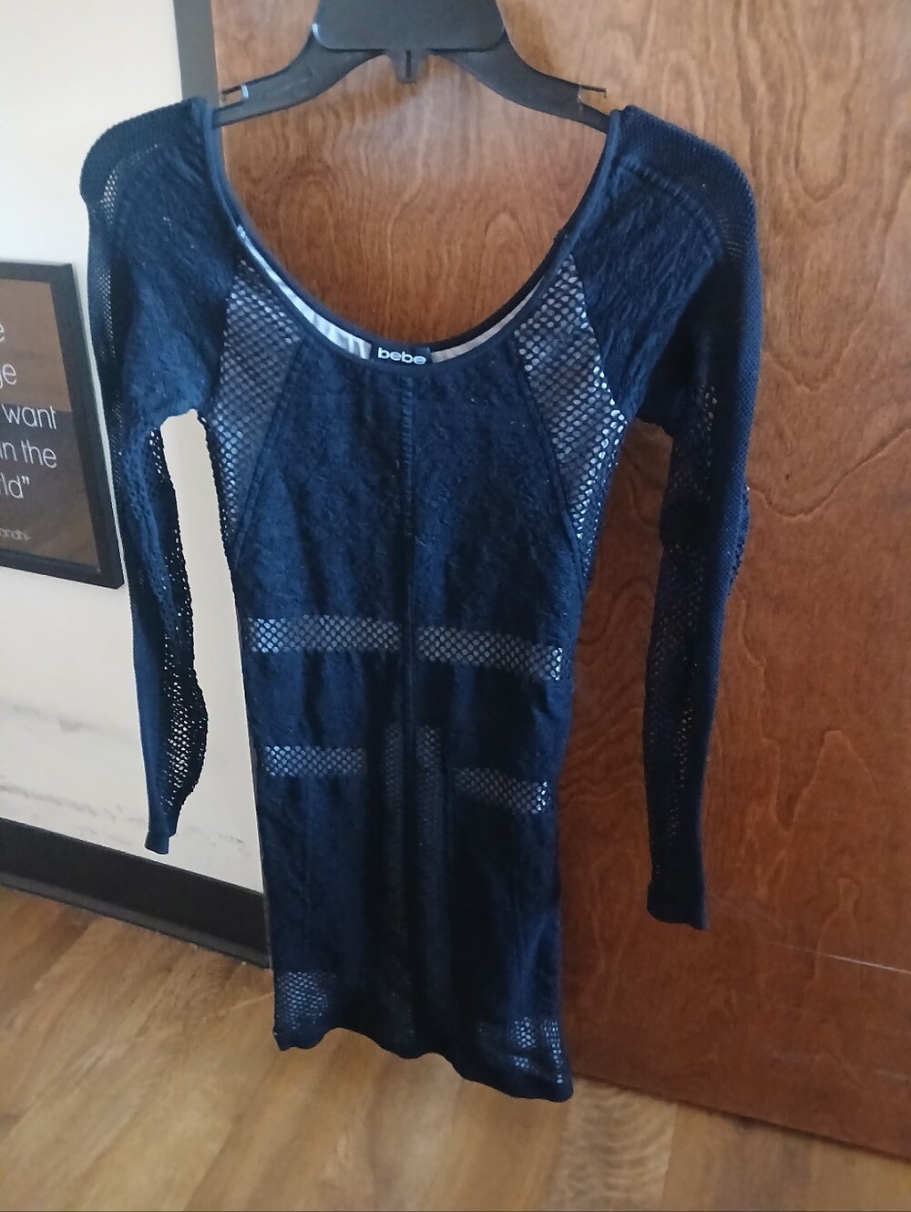 NWOT/ BEBE black bodycon long sleeve mini dress